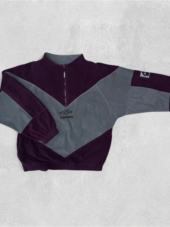 VTG Umbro Purple & Grey Quarter Zip Fleece Sweater Men’s Large Streetwear Y2K - Picture 2 of 7